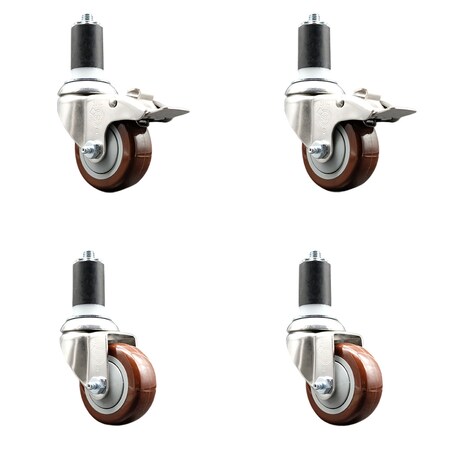Service Caster 3 Inch 316SS Maroon Poly Swivel 1-5/8 Inch Stem Caster Lock Brake SCC, 2PK SS316TTLEX20S314-PPUB-MRN-2-S-2-158